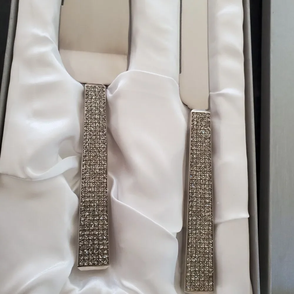 Wedding Cake Knife And Server Set Stainless Steel Glitter With Satin Lined Box